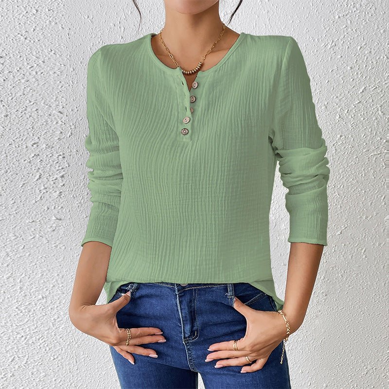 Thin solid color long-sleeved shirt women's spring and summer thin cotton and linen pullover shirt - Image 9