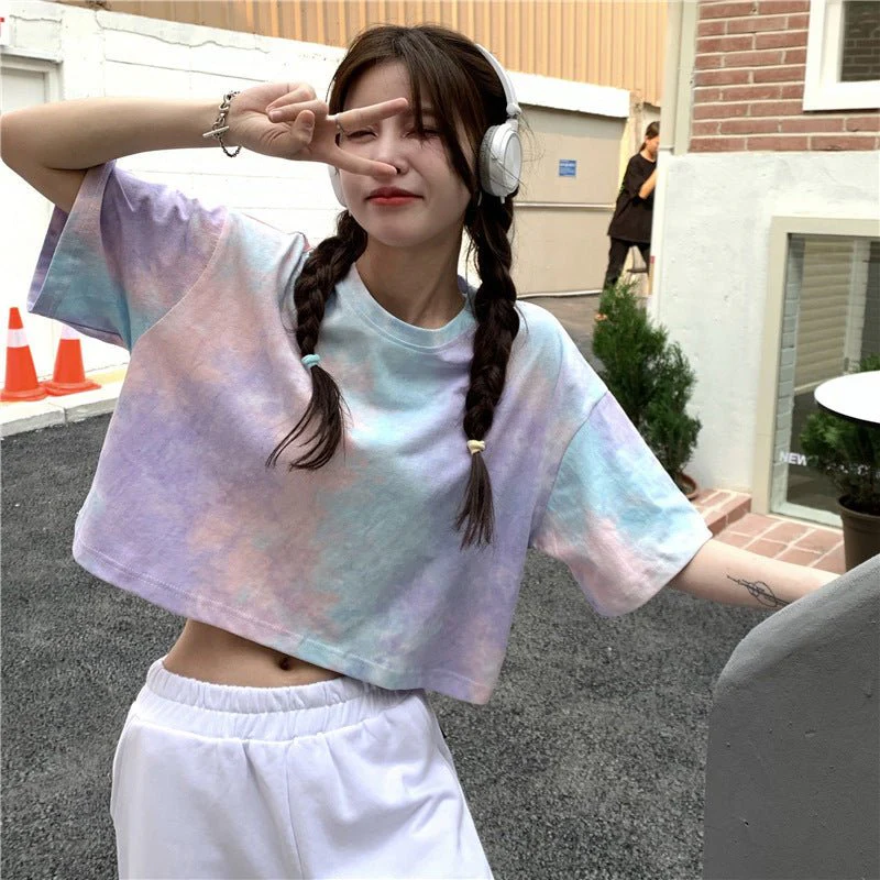 Tie-dyed short-sleeved T-shirt for women in summer 2025 new design niche navel-baring short top - Image 4
