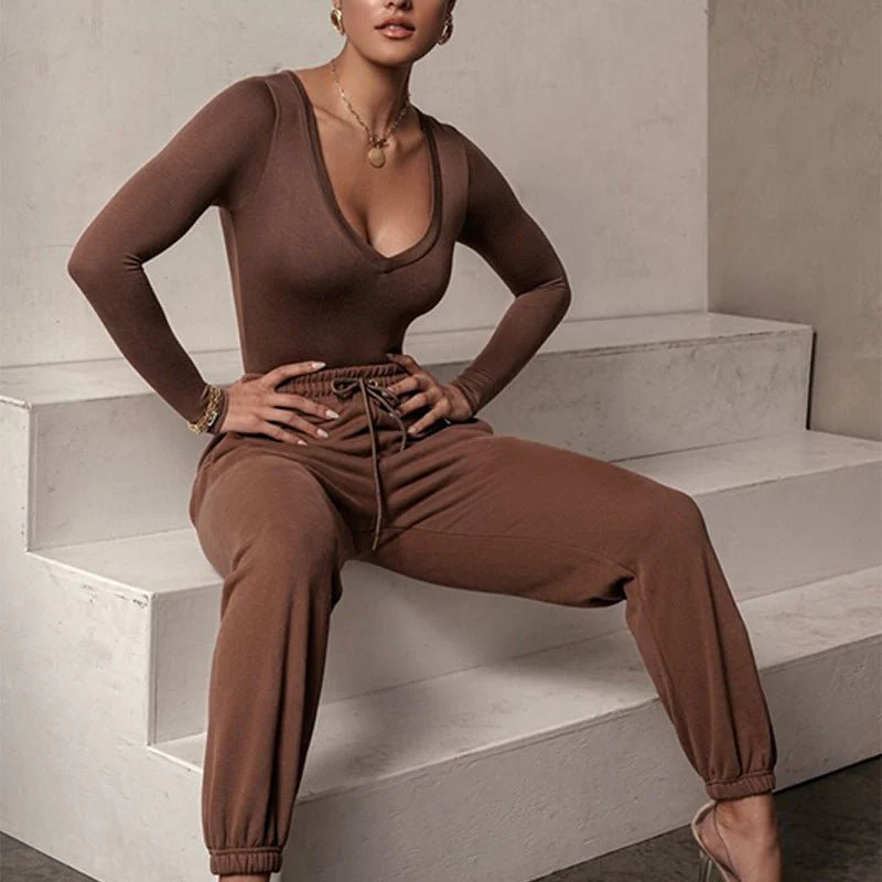 Trending women long-sleeved V-neck bodysuit perfect as inner - Image 11
