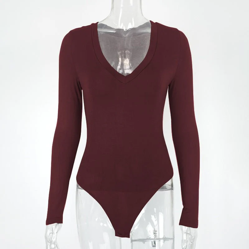 Trending women long-sleeved V-neck bodysuit perfect as inner - Image 14
