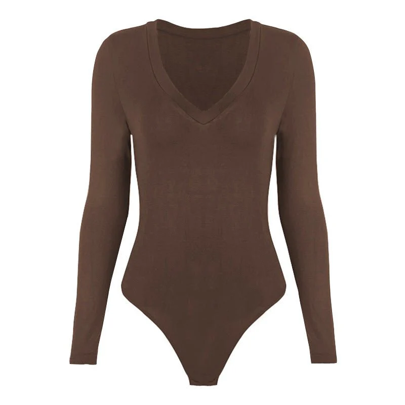 Trending women long-sleeved V-neck bodysuit perfect as inner - Image 19