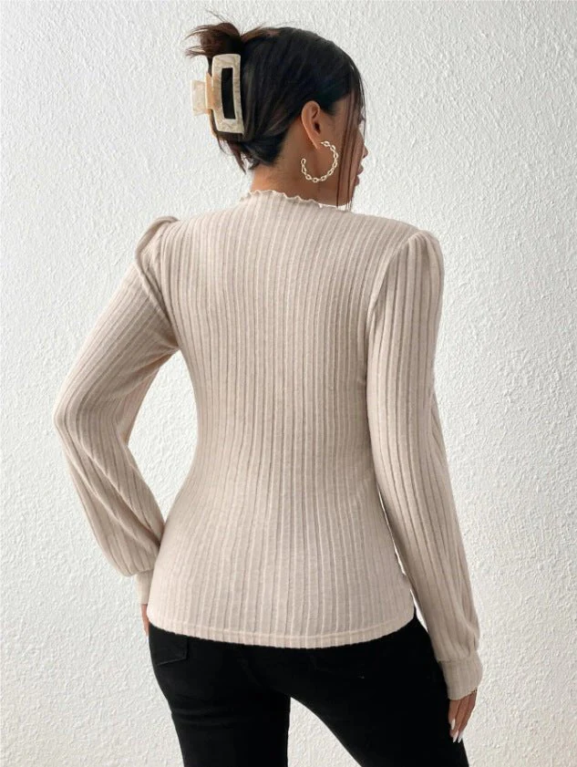 Trim high collar long sleeve slim witner top - Image 2
