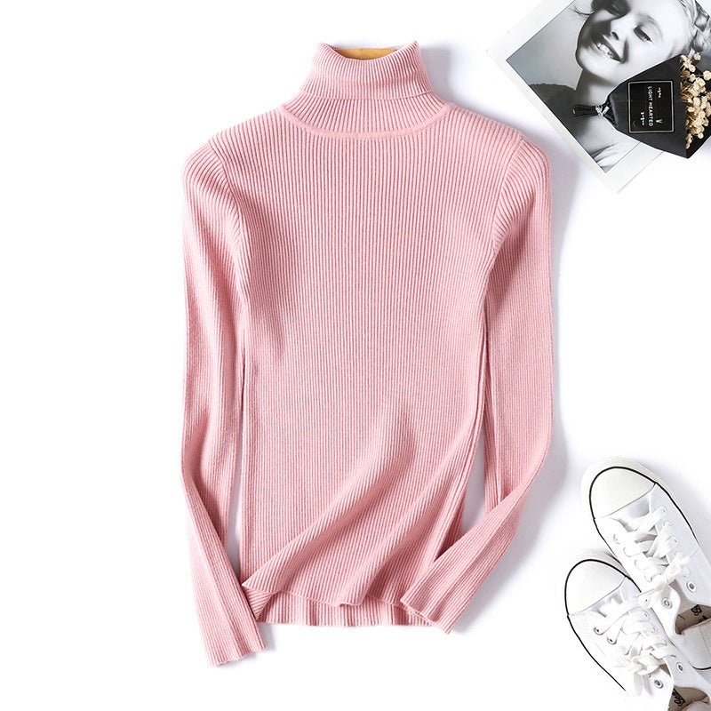 Turtleneck sweater long sleeve slim fit solid color high neck FD