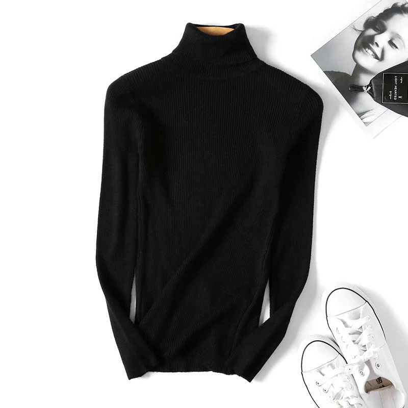 Turtleneck sweater long sleeve slim fit solid color high neck FD - Image 11