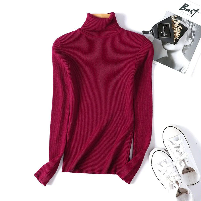 Turtleneck sweater long sleeve slim fit solid color high neck FD - Image 12