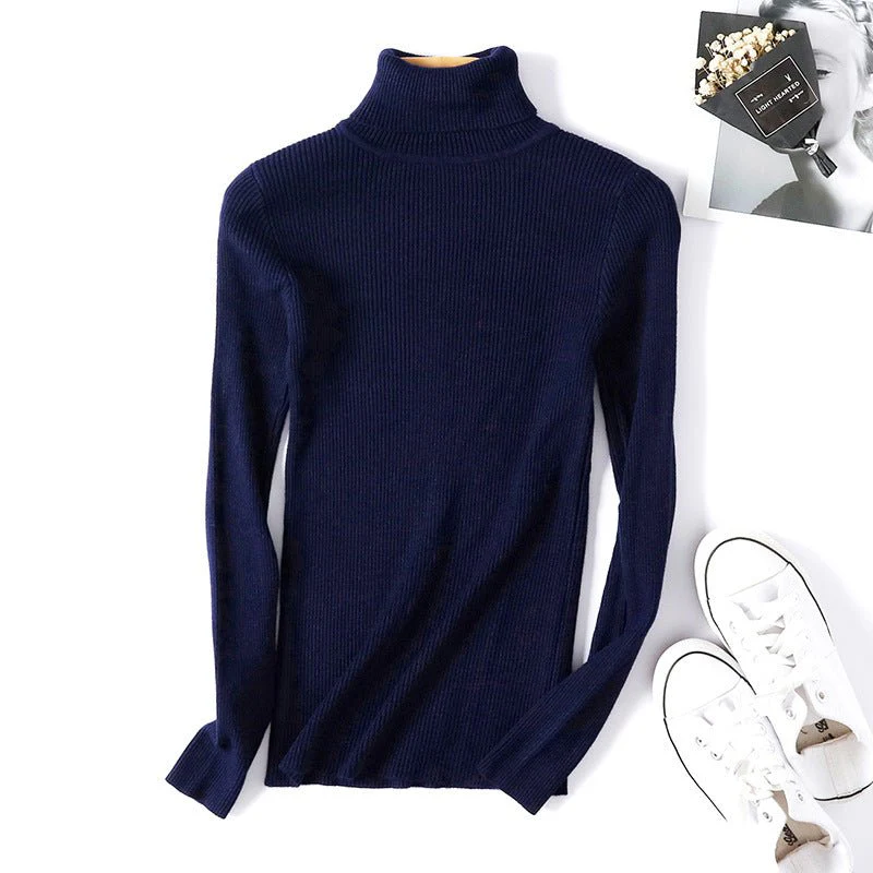 Turtleneck sweater long sleeve slim fit solid color high neck FD - Image 14