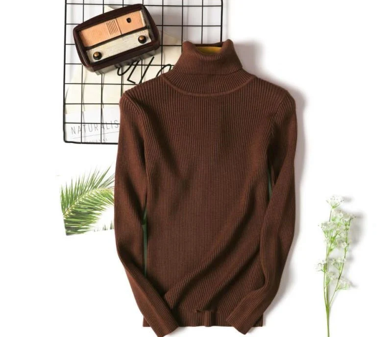 Turtleneck sweater long sleeve slim fit solid color high neck FD - Image 16