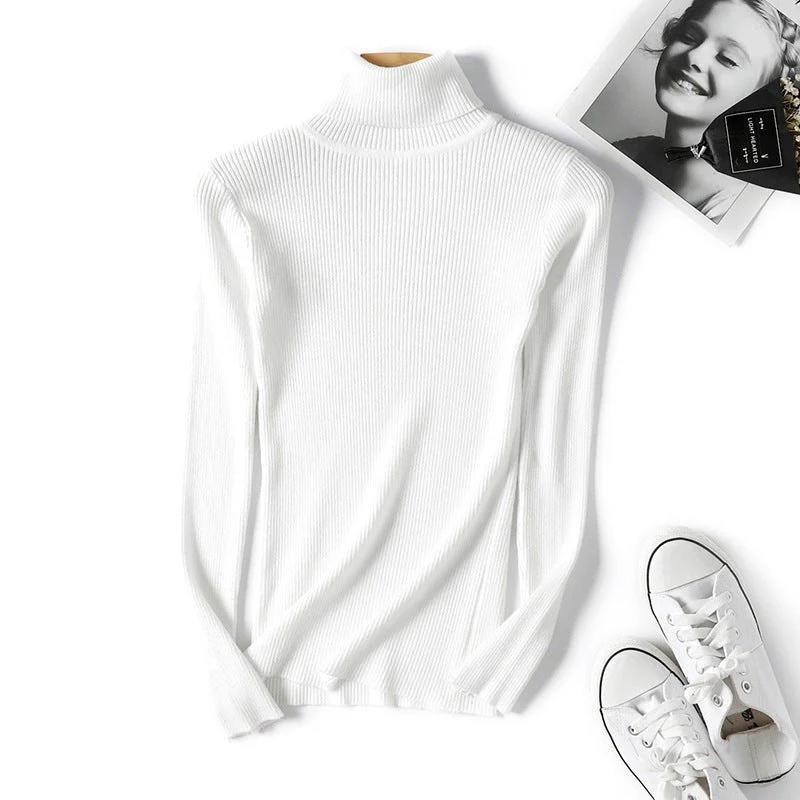 Turtleneck sweater long sleeve slim fit solid color high neck FD - Image 17