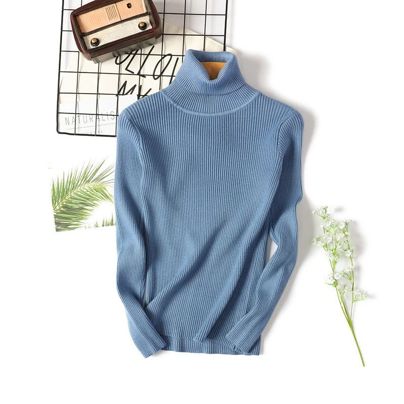 Turtleneck sweater long sleeve slim fit solid color high neck FD - Image 2