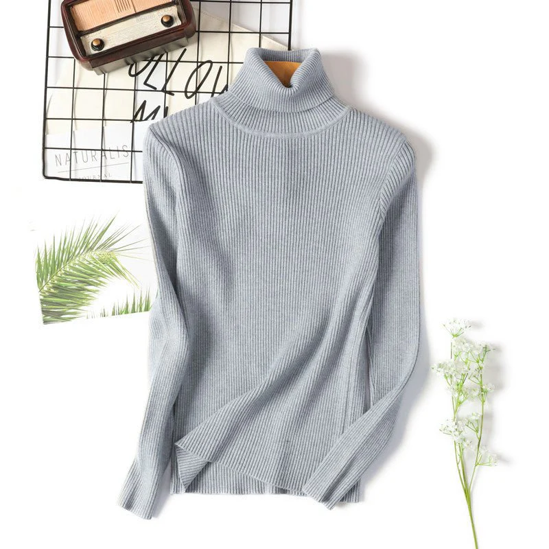 Turtleneck sweater long sleeve slim fit solid color high neck FD - Image 9