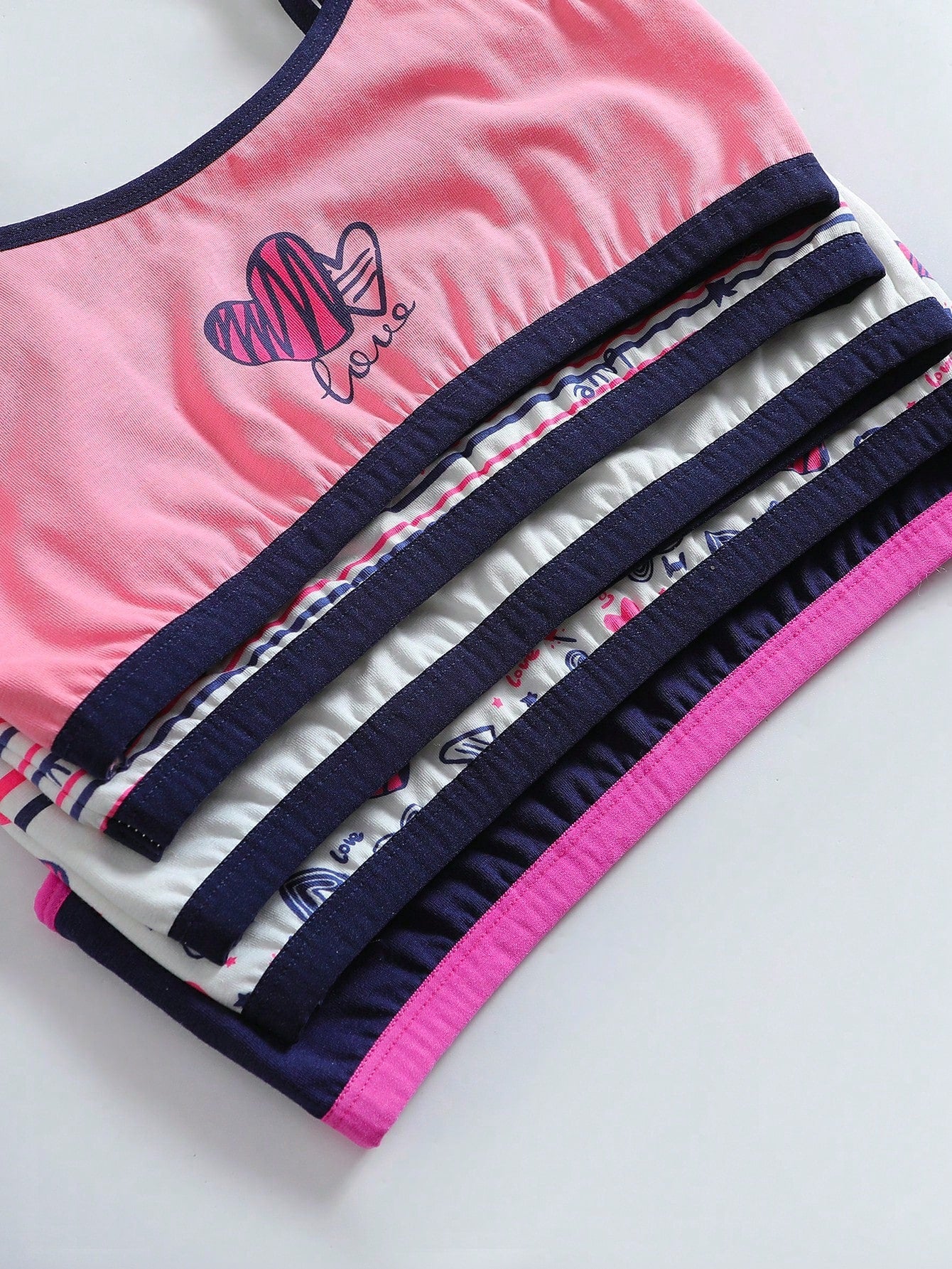 Tween Girl 5pcs Striped & Heart Print Contrast Binding Bra - Image 3