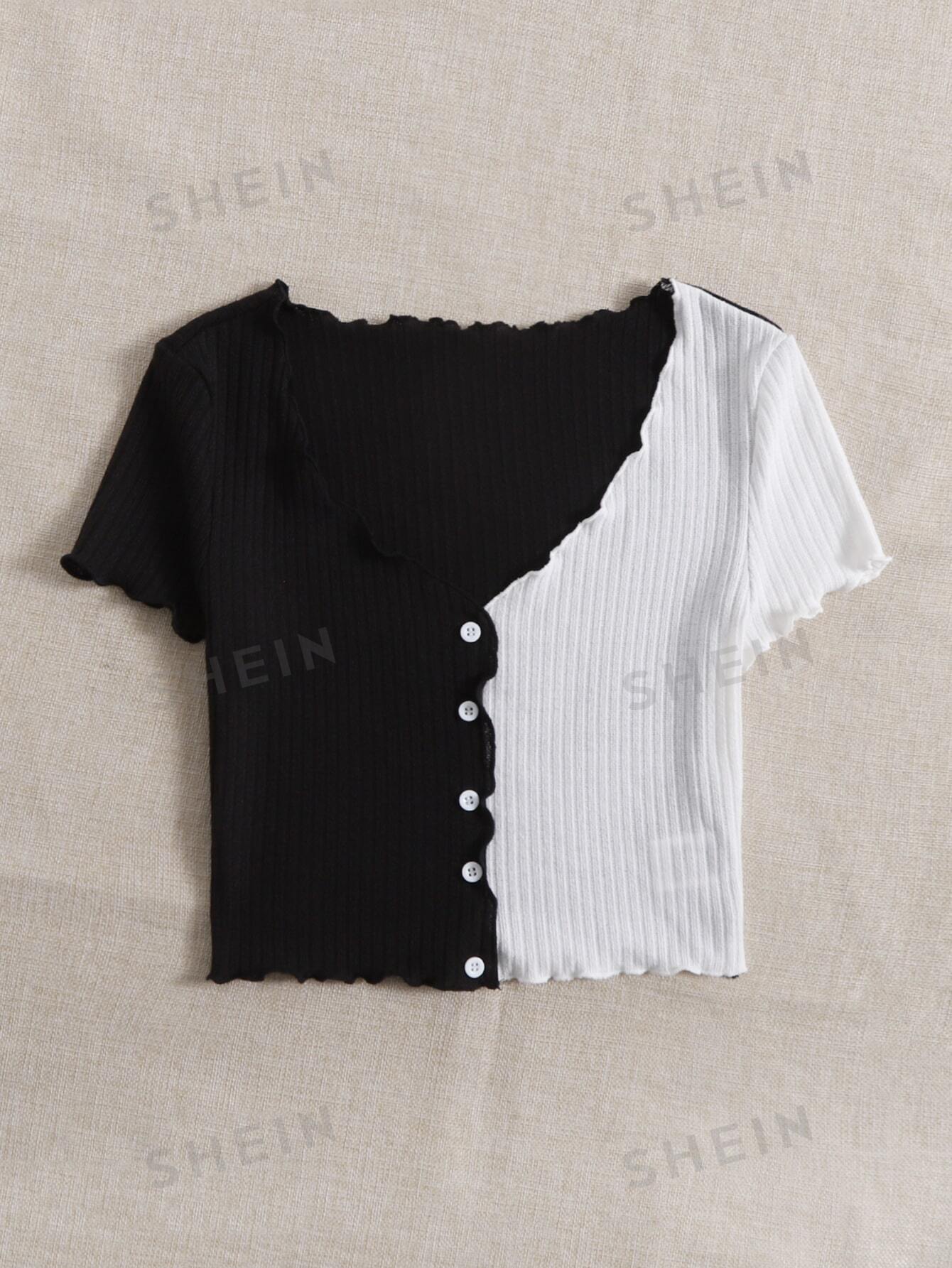 Two Tone Lettuce Trim Tee - Image 5