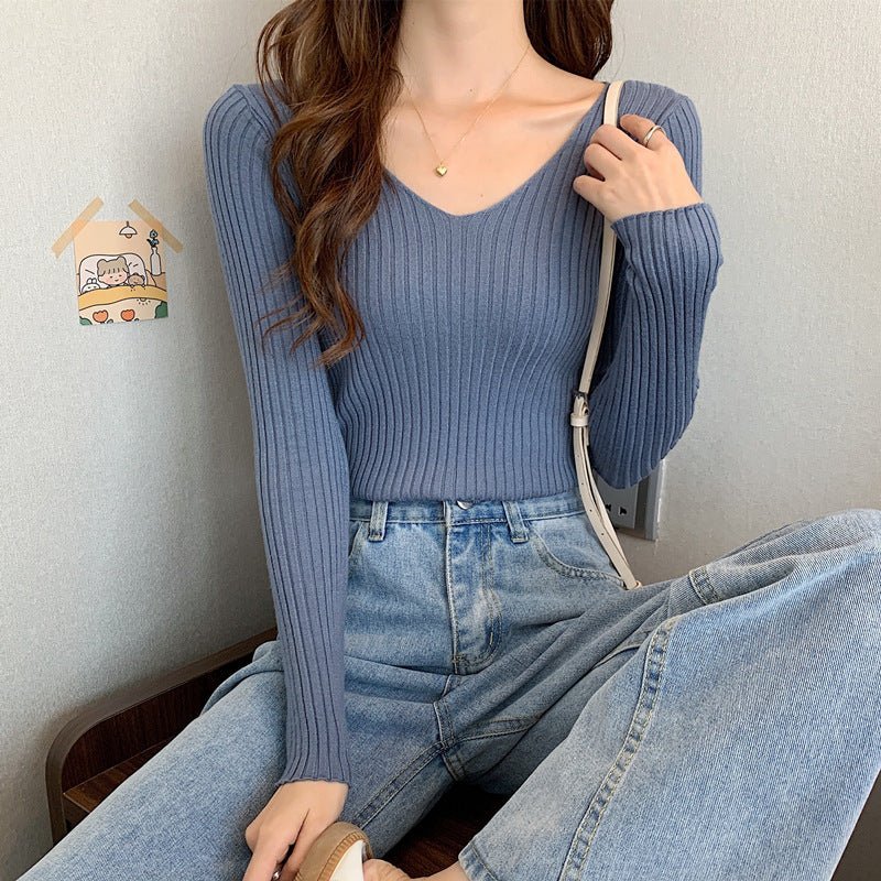 V Neck ribbed winter top for women FD