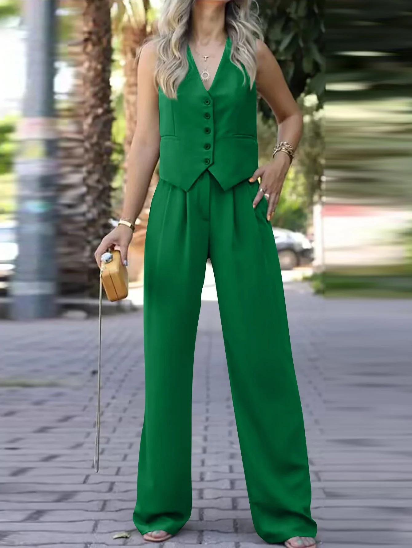 V-neck sleeveless vest vest drape wide-leg trousers casual suit - Image 12