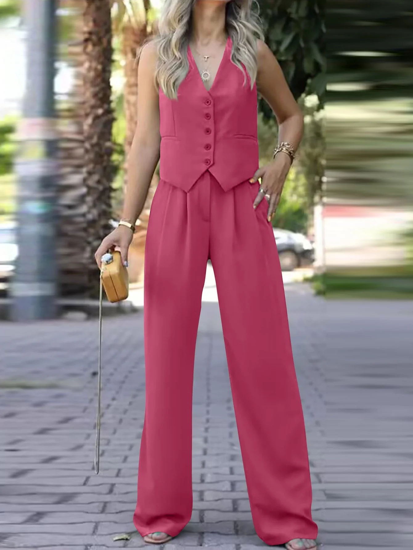 V-neck sleeveless vest vest drape wide-leg trousers casual suit - Image 13
