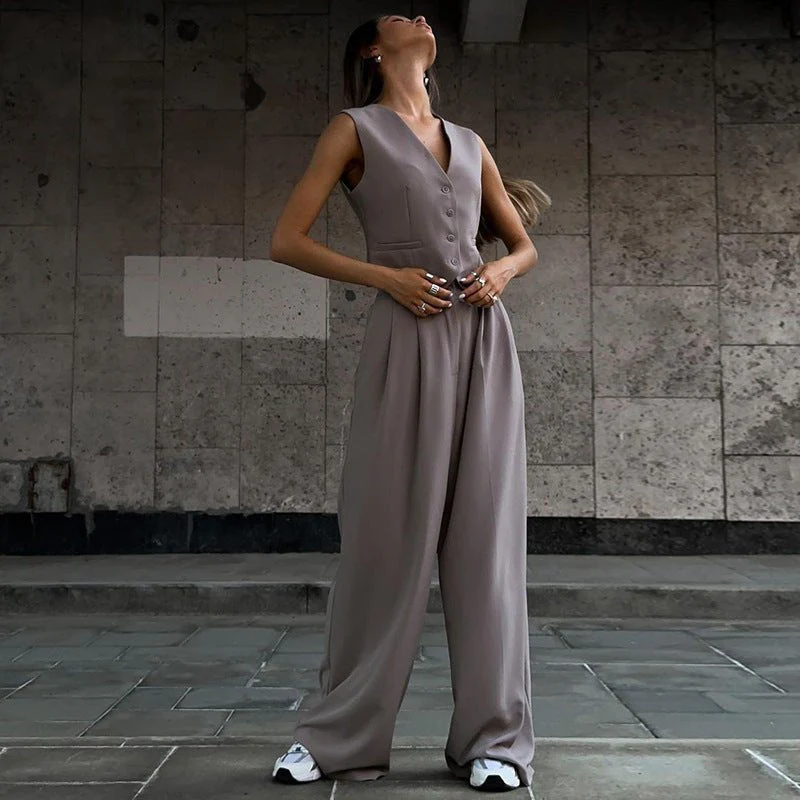V-neck sleeveless vest vest drape wide-leg trousers casual suit - Image 3