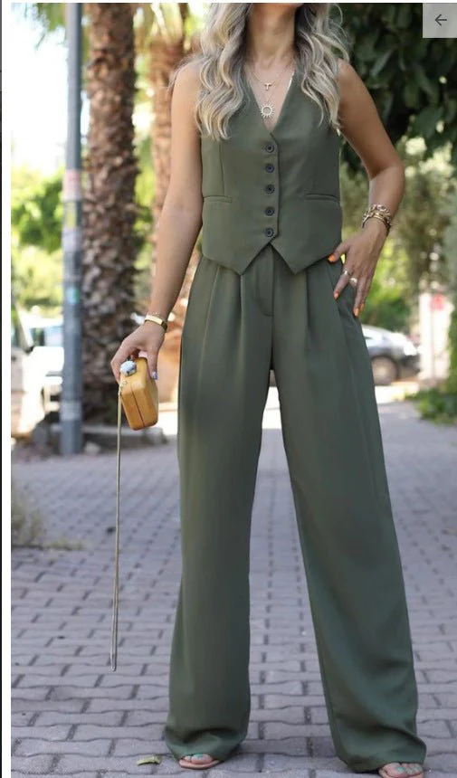 V-neck sleeveless vest vest drape wide-leg trousers casual suit - Image 4