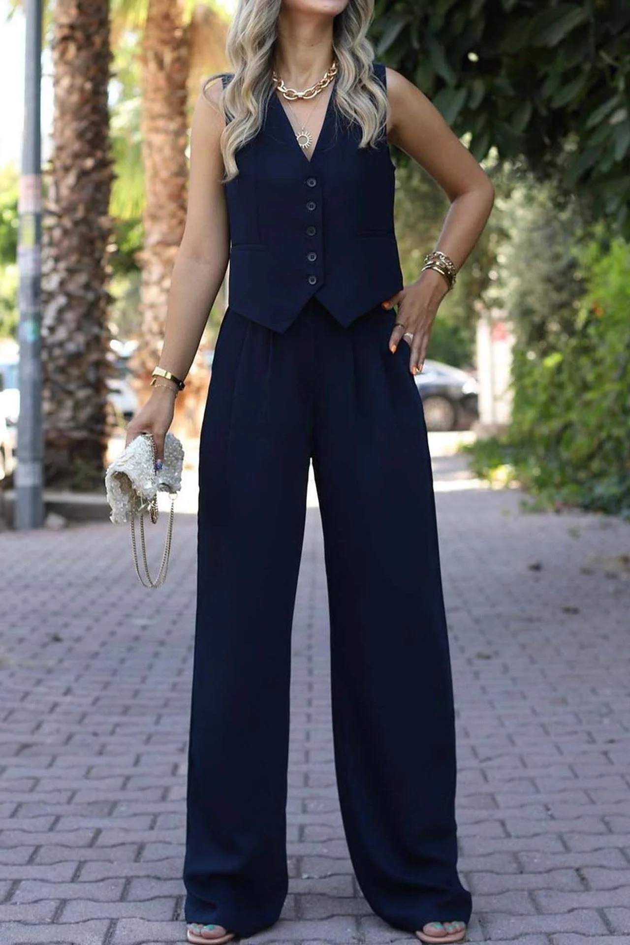 V-neck sleeveless vest vest drape wide-leg trousers casual suit - Image 8