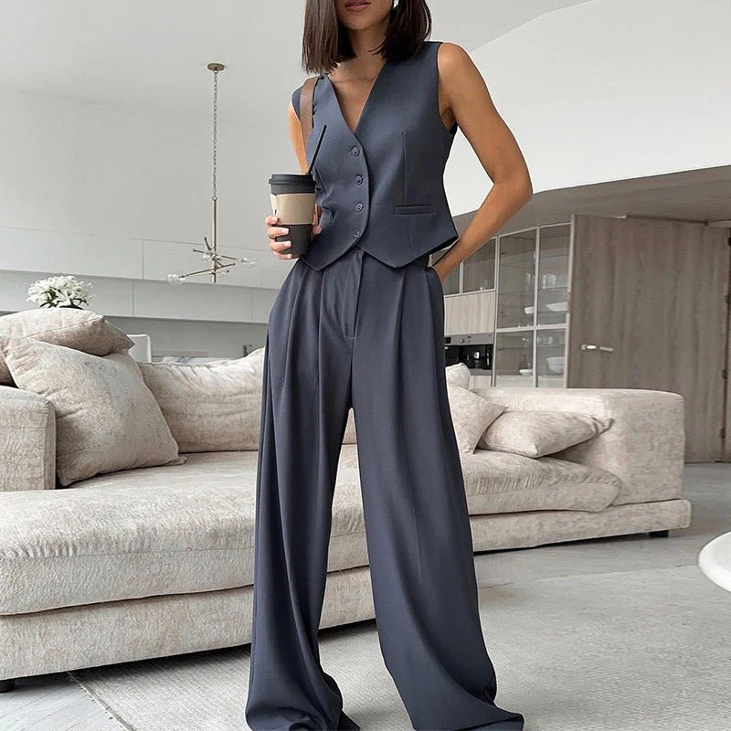 V-neck sleeveless vest vest drape wide-leg trousers casual suit - Image 9