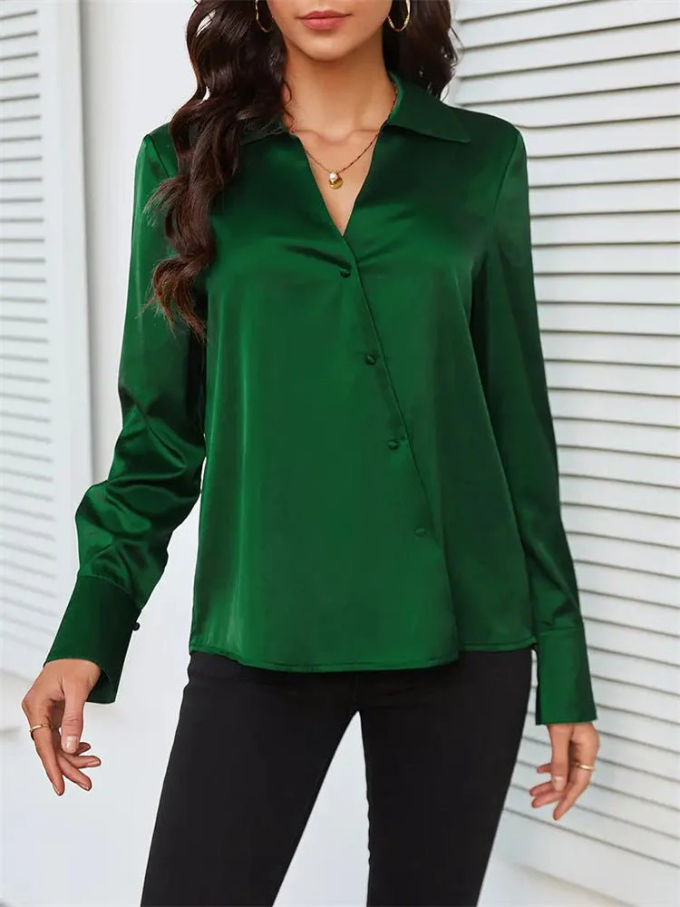 V-neck top women's shirt sleeve cardigan button shirt women's spring and summer blouse