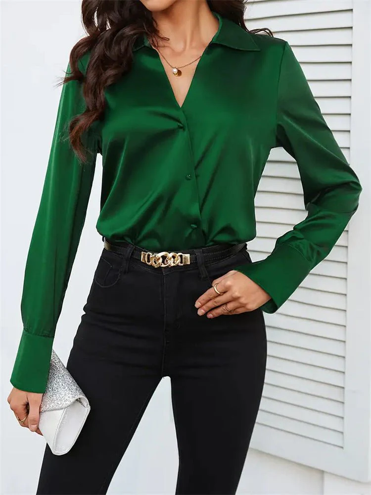 V-neck top women's shirt sleeve cardigan button shirt women's spring and summer blouse - Image 5