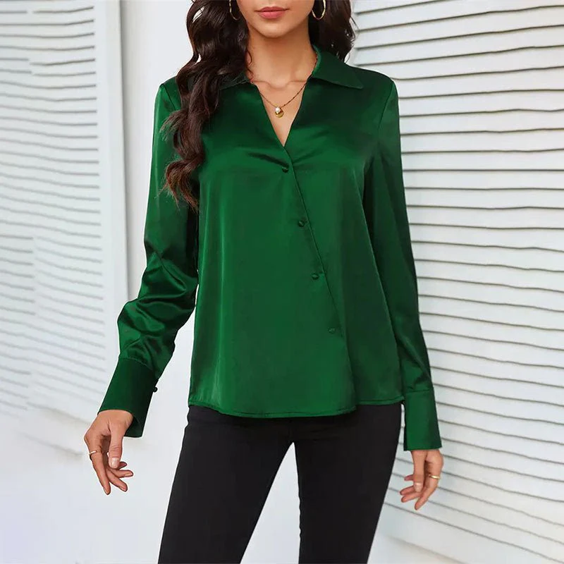 V-neck top women's shirt sleeve cardigan button shirt women's spring and summer blouse - Image 8