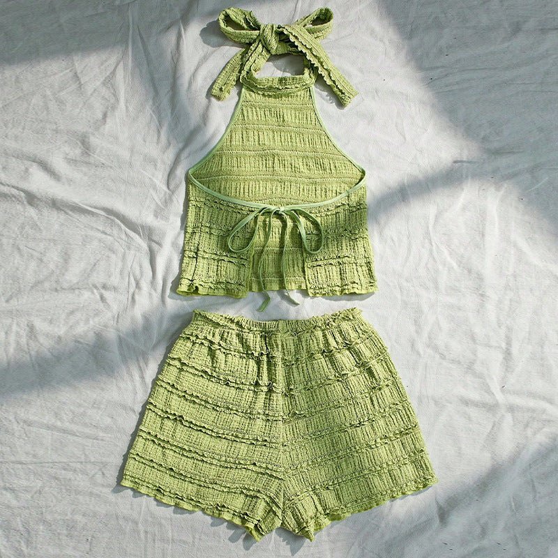 Vacation style suspender top hot pants set beach short suit women - Image 3