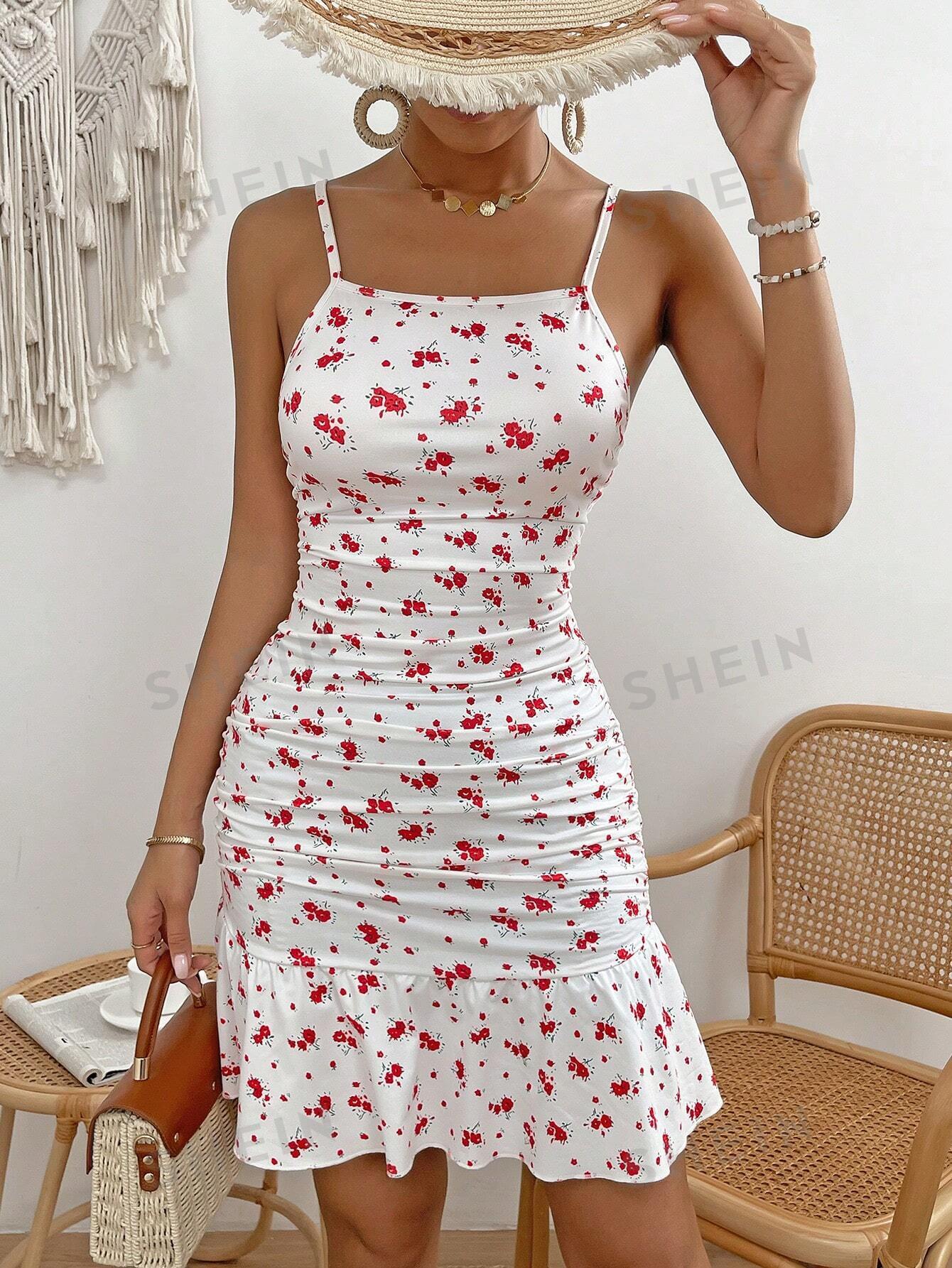 VCAY Floral Print Ruched Ruffle Hem Cami Dress  FD - Image 4