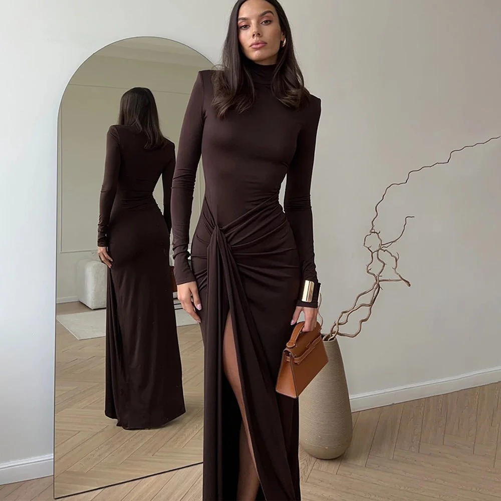 Verona Rib | Turtleneck Spliced Tie-Waist Maxi Dress