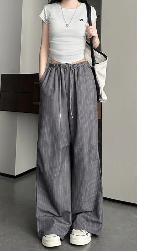 Vertical suit pants drape pants women's summer thin and thin loose straight pants high waist women's ice silk wide leg pants