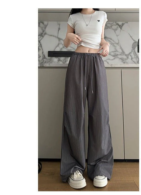 Vertical suit pants drape pants women's summer thin and thin loose straight pants high waist women's ice silk wide leg pants - Image 3