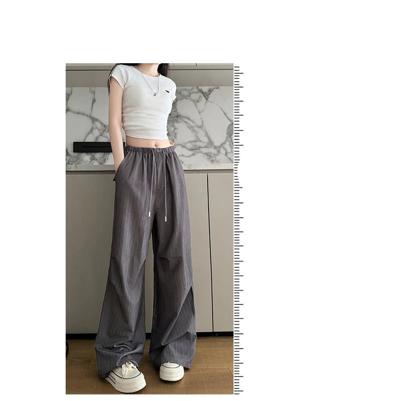 Vertical suit pants drape pants women's summer thin and thin loose straight pants high waist women's ice silk wide leg pants - Image 4