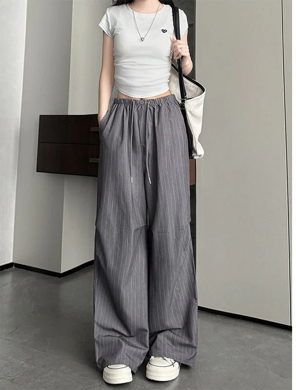 Vertical suit pants drape pants women's summer thin and thin loose straight pants high waist women's ice silk wide leg pants - Image 7