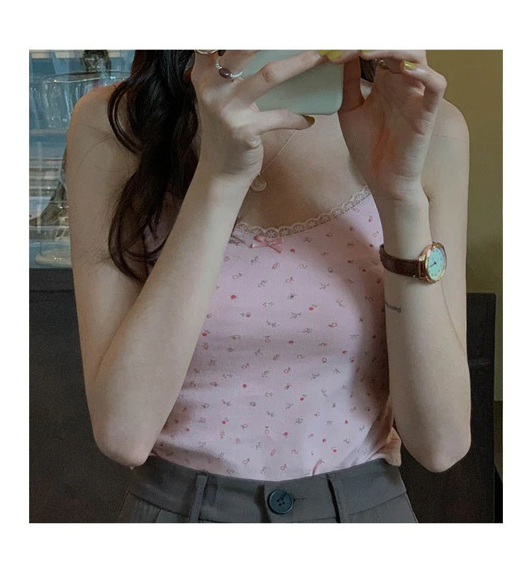 Vest women 2025 summer new style girls Japanese style inner wear lace floral small sling outer wear clothes women's clothing - Image 15