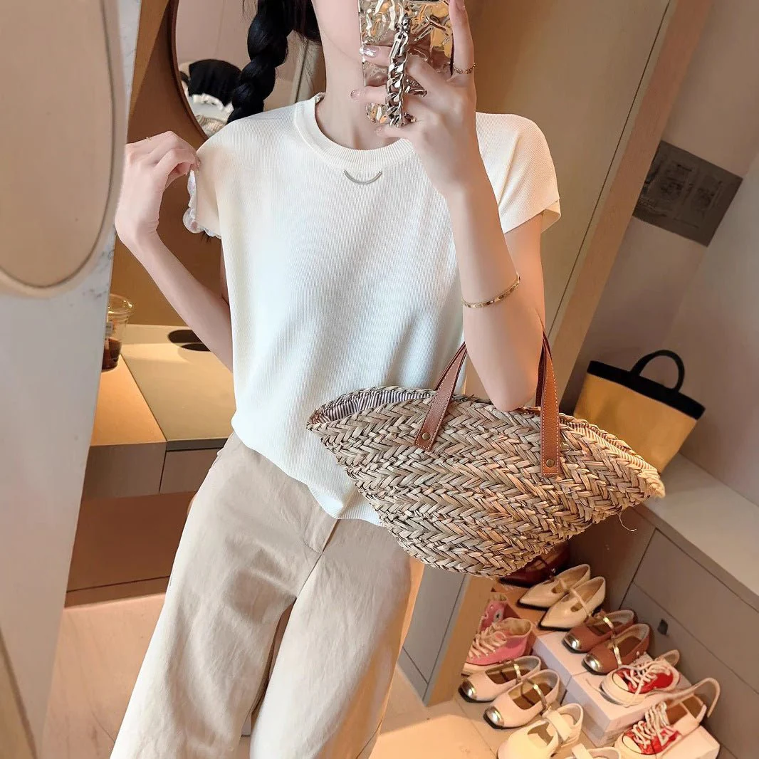 Viscose T-Shirt – Summer 2025 Fresh & Sweet Short Sleeve Pullover with Feifei Sleeves