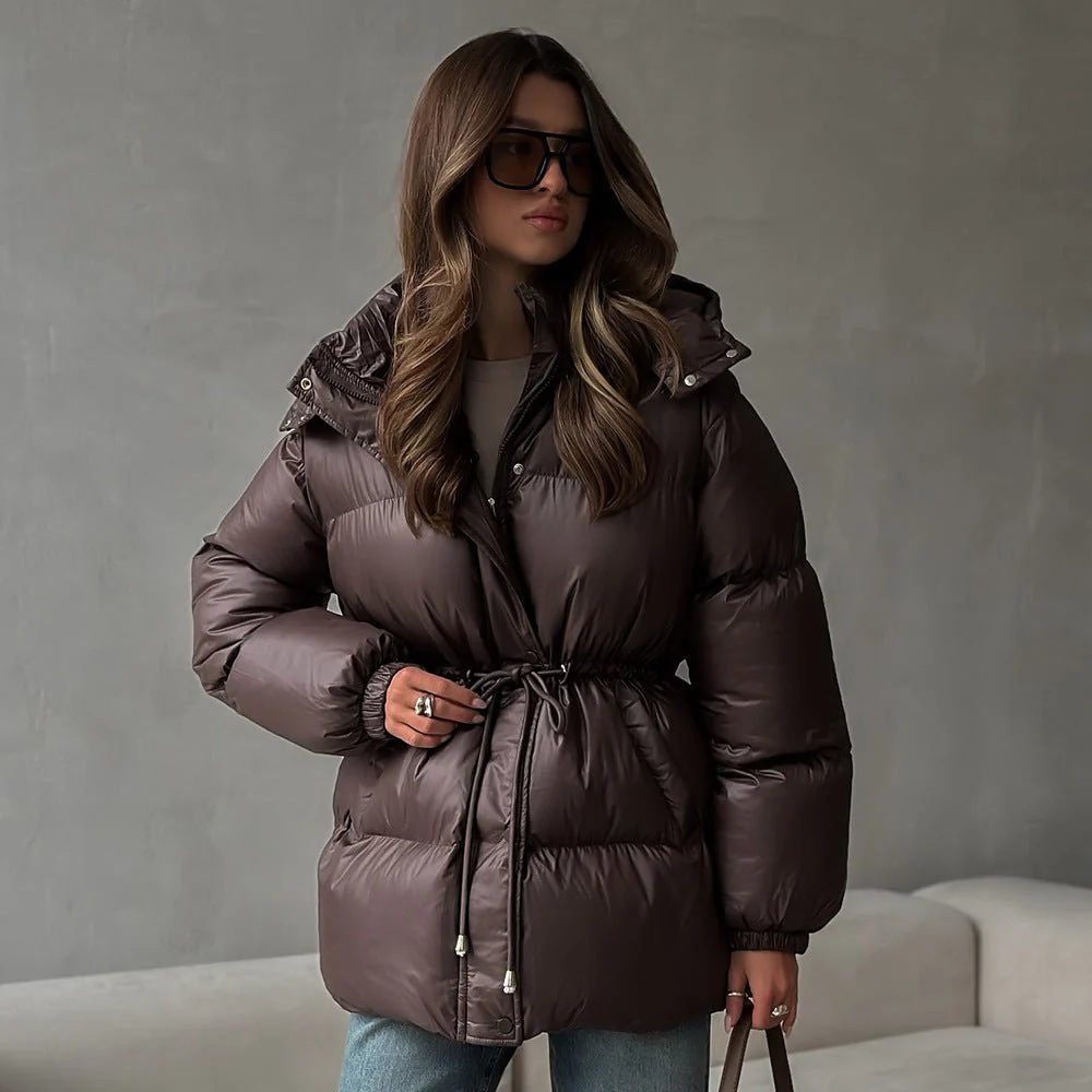 Warm Embrace | Women's Slim Fit Cotton-Padded Puffer Jacket with Detachable Hood FD