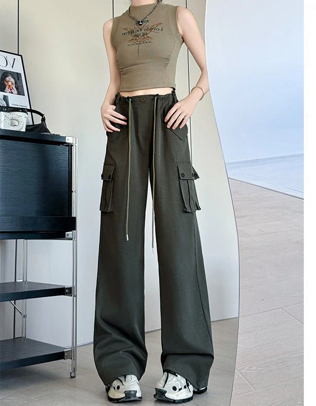 White American overalls women's spring, autumn and summer 2025 new high waist drape wide leg sweatpants casual slimming sports pants - Image 10