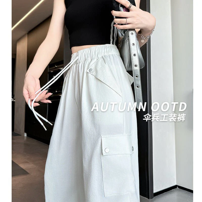 White American style low waist parachute pants women spring 2025 new mountaineering wide leg sweatpants slim sports overalls