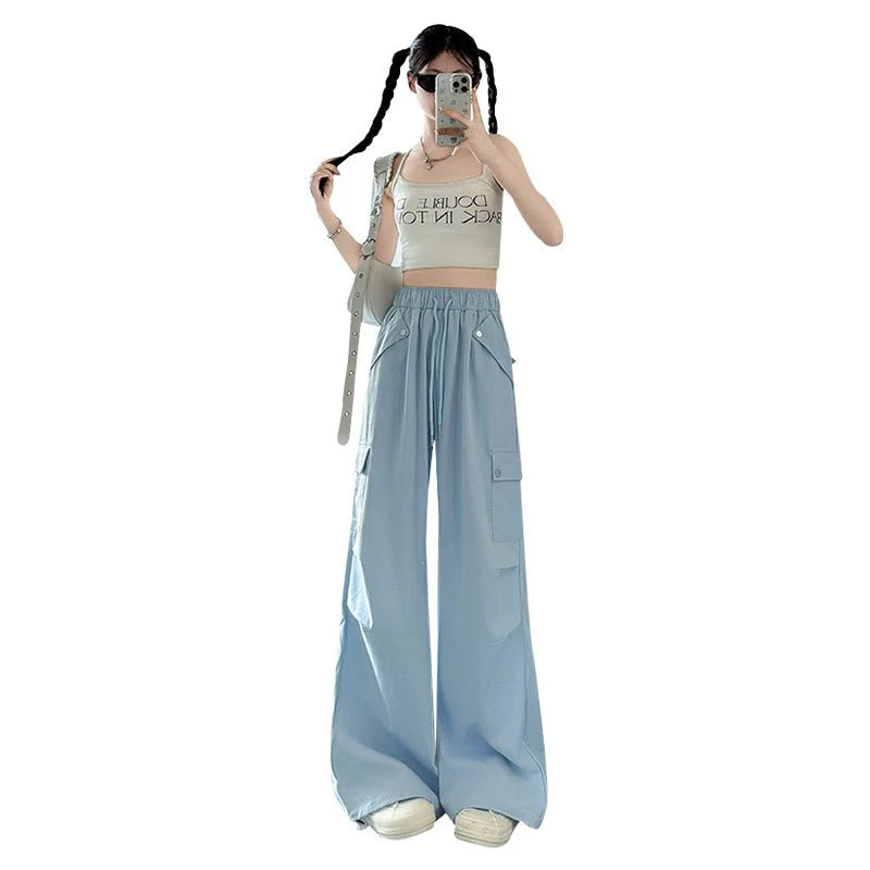 White American style low waist parachute pants women spring 2025 new mountaineering wide leg sweatpants slim sports overalls - Image 11