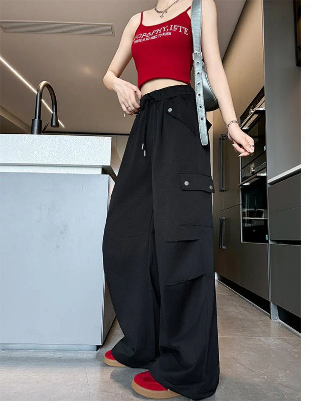 White American style low waist parachute pants women spring 2025 new mountaineering wide leg sweatpants slim sports overalls - Image 3