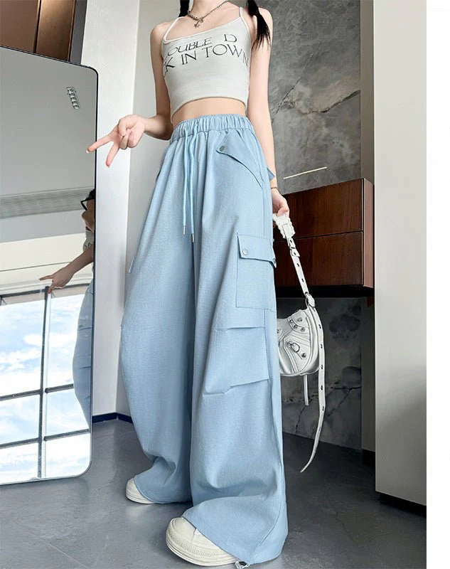 White American style low waist parachute pants women spring 2025 new mountaineering wide leg sweatpants slim sports overalls - Image 4