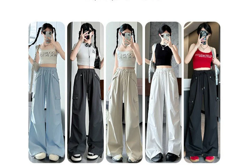 White American style low waist parachute pants women spring 2025 new mountaineering wide leg sweatpants slim sports overalls - Image 8