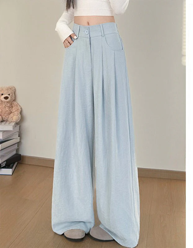 White milk husband suit pants women's 2025 summer new loose and thin straight-leg pants high waist lazy ice silk wide-leg pants - Image 10