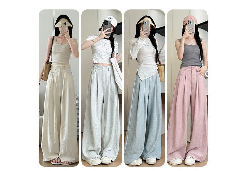 White milk husband suit pants women's 2025 summer new loose and thin straight-leg pants high waist lazy ice silk wide-leg pants - Image 2