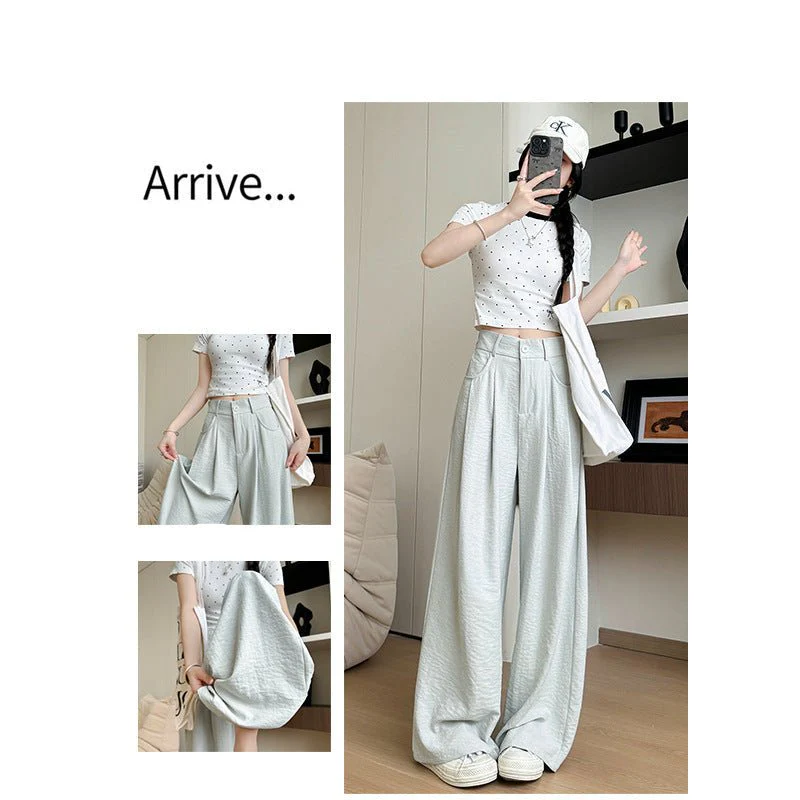 White milk husband suit pants women's 2025 summer new loose and thin straight-leg pants high waist lazy ice silk wide-leg pants - Image 3