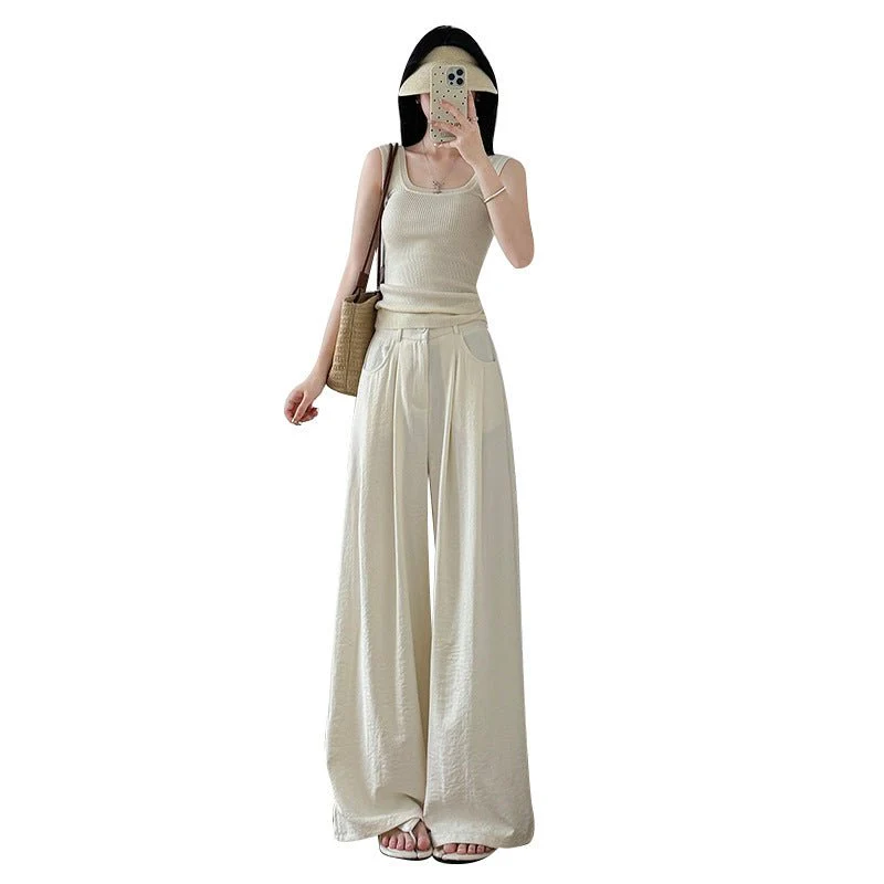 White milk husband suit pants women's 2025 summer new loose and thin straight-leg pants high waist lazy ice silk wide-leg pants - Image 5
