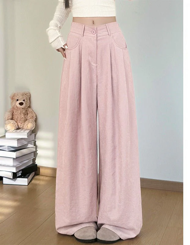 White milk husband suit pants women's 2025 summer new loose and thin straight-leg pants high waist lazy ice silk wide-leg pants - Image 6