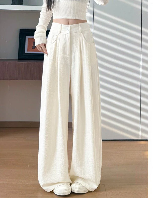 White milk husband suit pants women's 2025 summer new loose and thin straight-leg pants high waist lazy ice silk wide-leg pants - Image 8