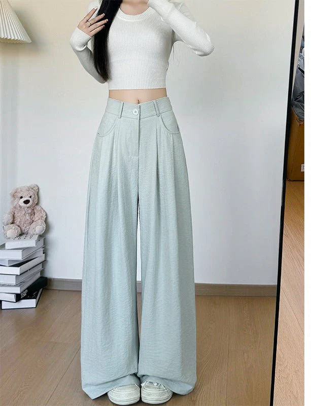 White milk husband suit pants women's 2025 summer new loose and thin straight-leg pants high waist lazy ice silk wide-leg pants - Image 9