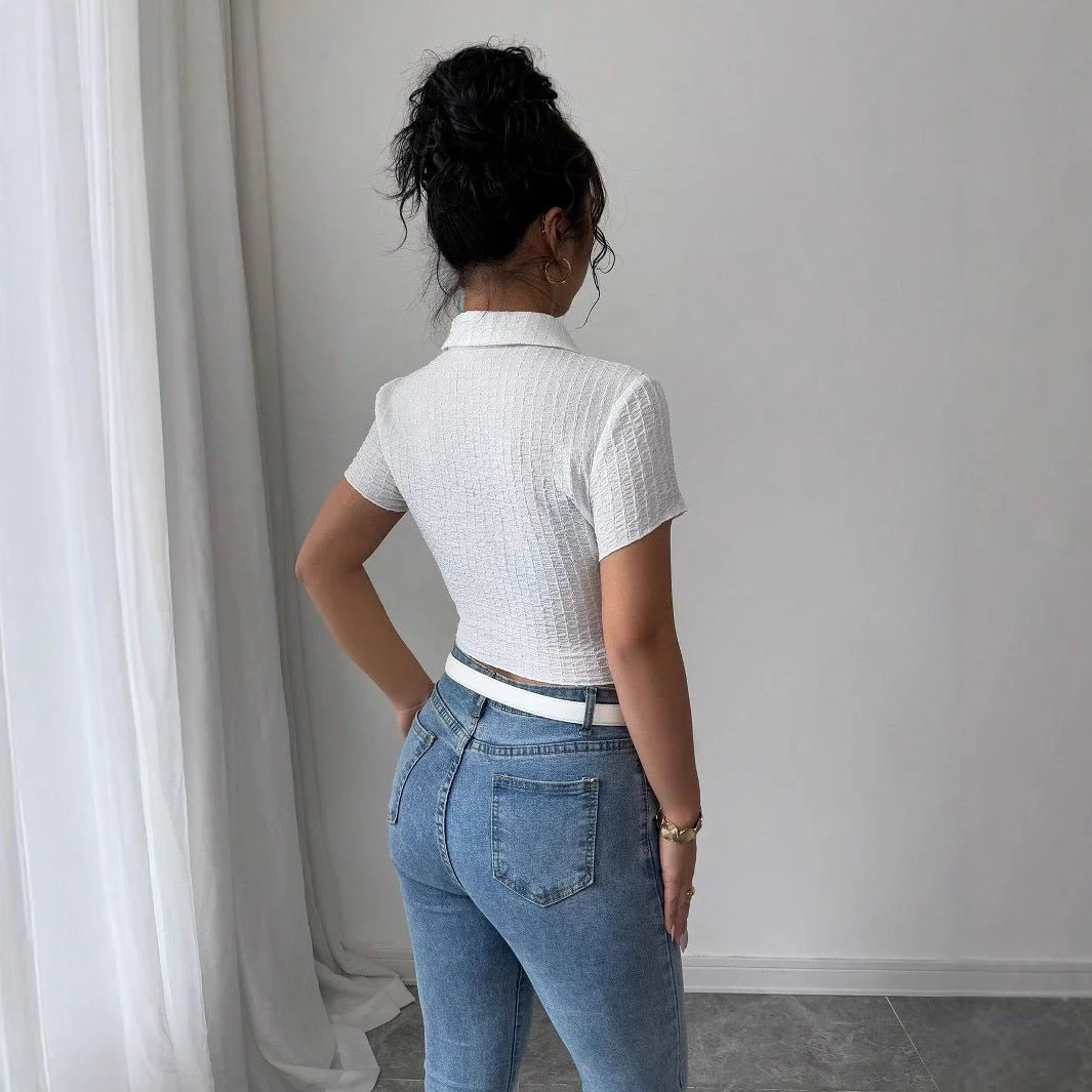 white short-sleeved shirt women's short 2025 summer new slim-fitting and thin waist design - Image 2
